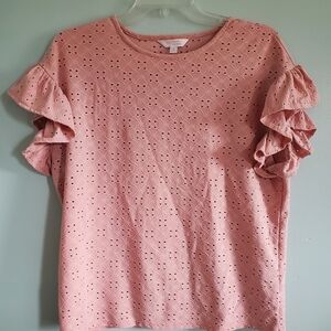 LC Lauren Conrad Blush Eyelet Ruffle Sleeve Blouse
